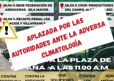 cartel La concentración de protesta del campo en Sevilla queda aplazada tras activarse el Plan Municipal de Emergencias nivel 1