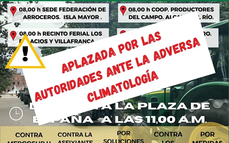 01 Manifestacion aplazada cartel La concentración de protesta del campo en Sevilla queda aplazada tras activarse el Plan Municipal de Emergencias nivel 1