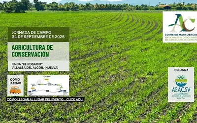 Foto Cartel de la jornada de campo de agricultura de conservación en la finca El Rosario, Villalba del Alcor, el 24 de septiembre de 2026