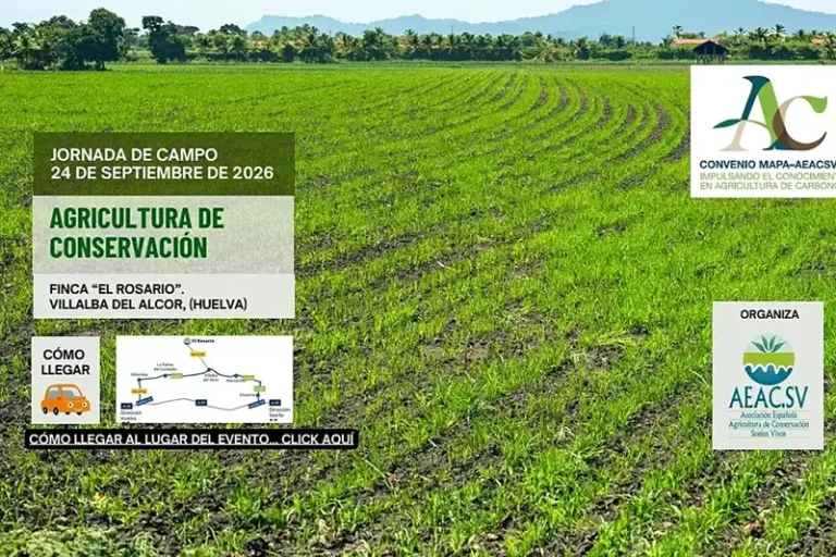Foto Cartel de la jornada de campo de agricultura de conservación en la finca El Rosario, Villalba del Alcor, el 24 de septiembre de 2026