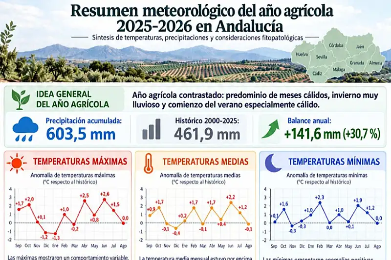 El año agrícola 2025-2026 cierra en Andalucía con una marcada variabilidad térmica y pluviométrica